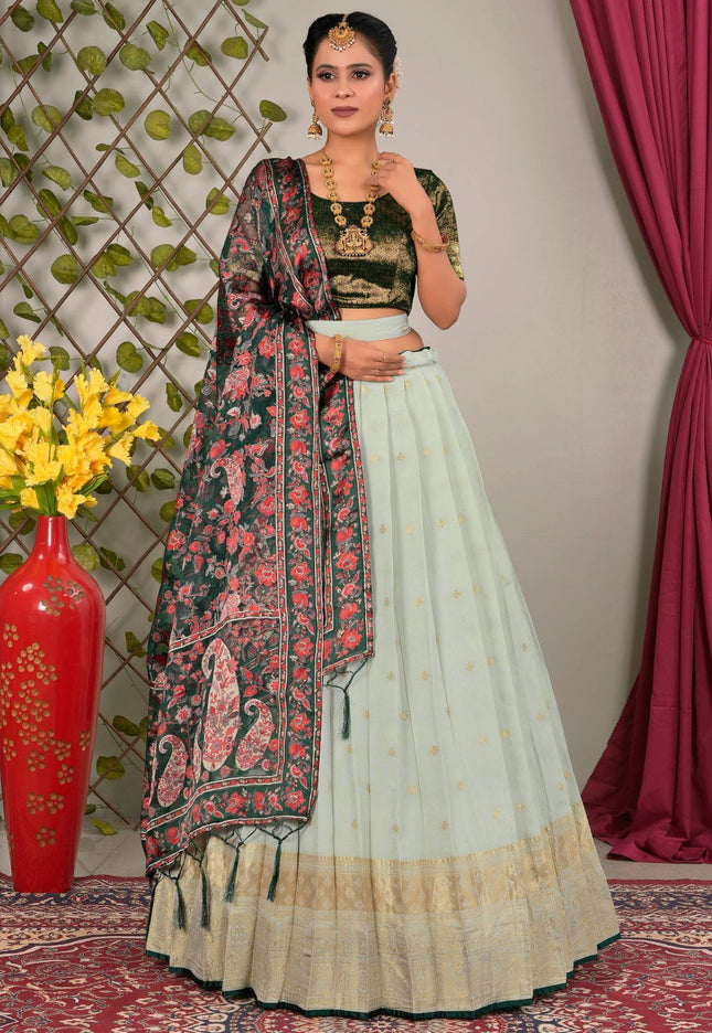 Pista Viscose Semi-Stitched Lehenga For Women