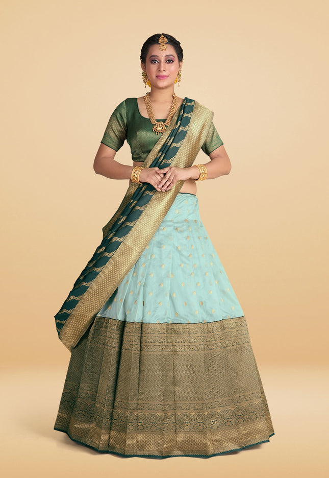 Sky Blue Banarasi Silk Lehenga