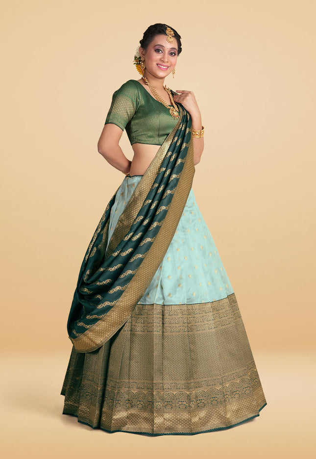 Sky Blue Banarasi Silk Lehenga