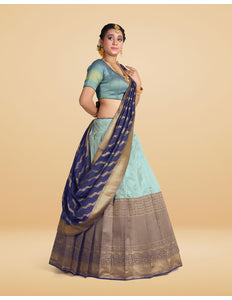 Sky Blue Banarasi Silk Lehenga