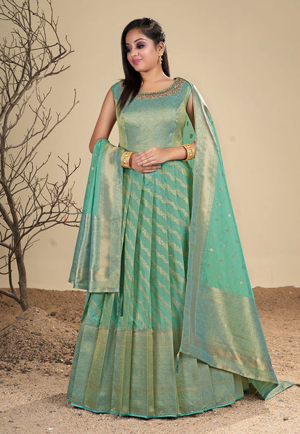 Sea Green Banarasi Silk Gown
