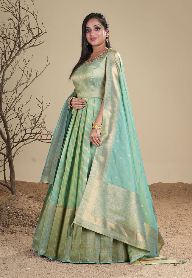 Sea Green Banarasi Silk Gown