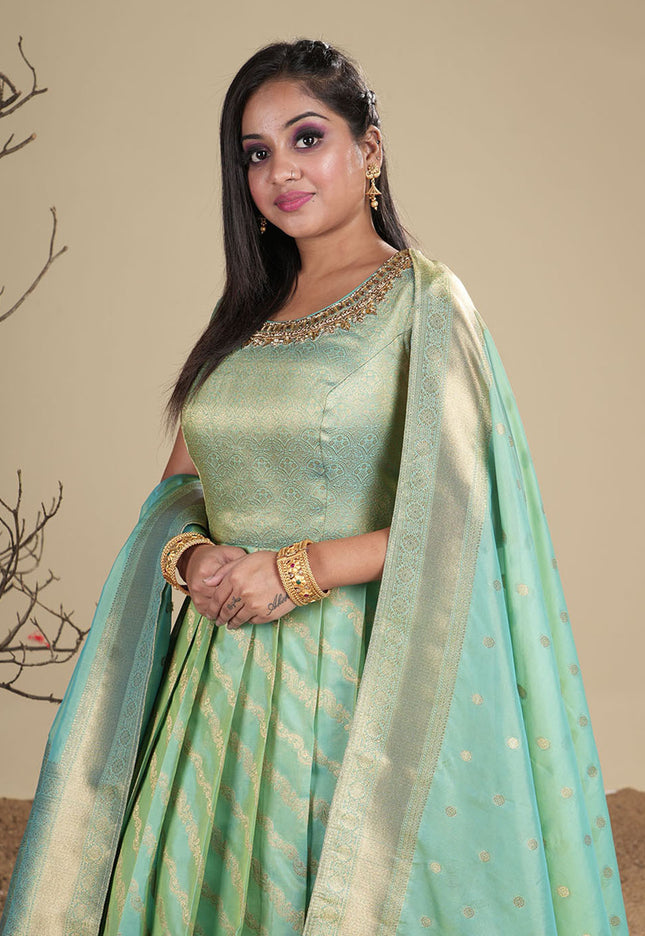 Sea Green Banarasi Silk Gown