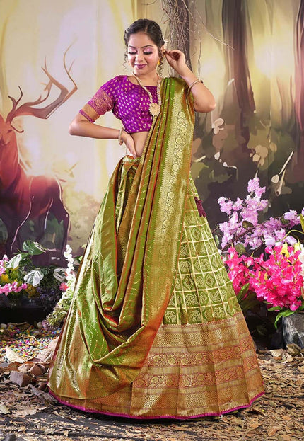 Mehendi Traditional Banarasi Lehenga