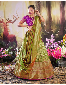 Mehendi Traditional Banarasi Lehenga