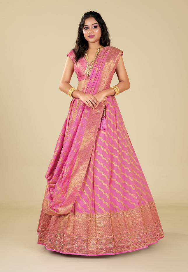 Pink Banarasi Silk Lehenga