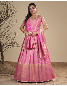 Pink Banarasi Silk Gown
