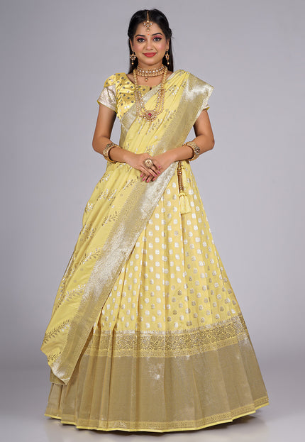 Yellow Banarasi Silk Lehenga