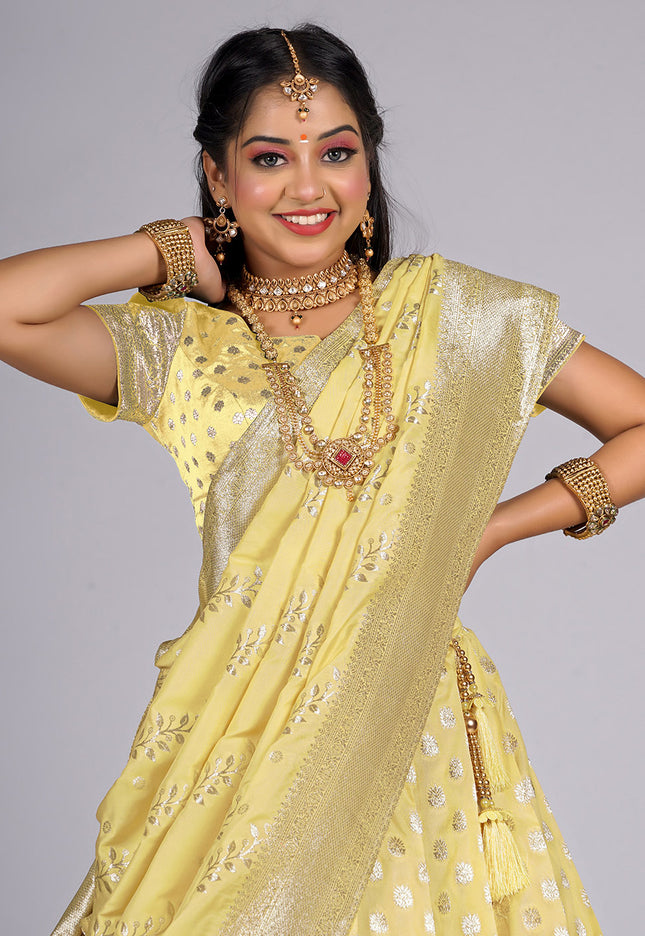 Yellow Banarasi Silk Lehenga