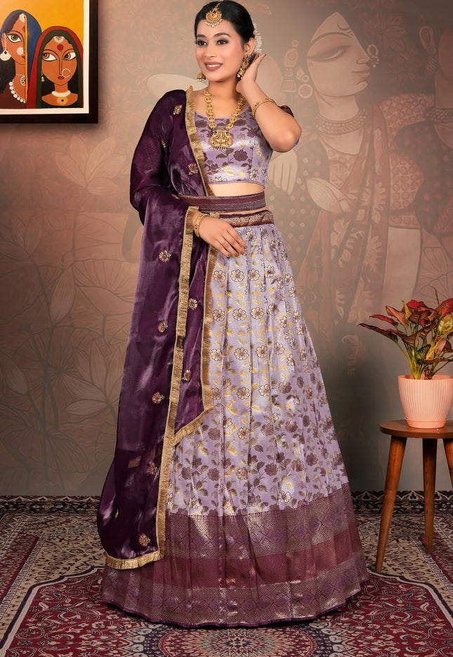 Lavender Banarasi Jacquard Silk Lehenga Choli for Women