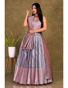 Lavender Banarasi Long Frock With Dupatta For Women