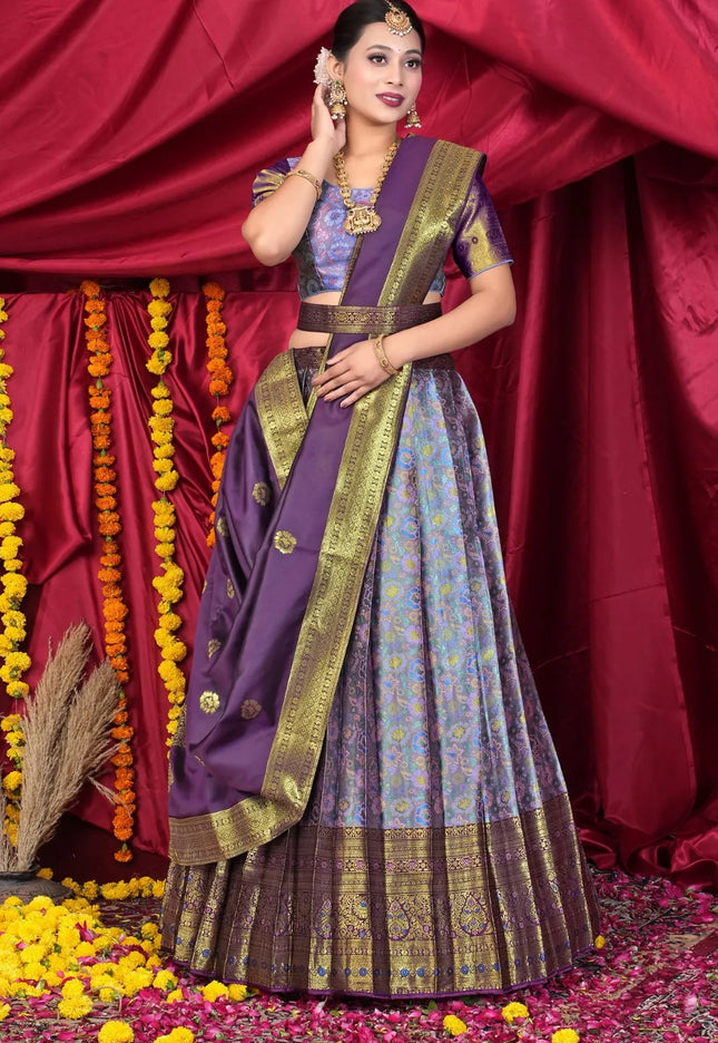 Lavender Banarasi Silk Half Saree With Zari Weaving