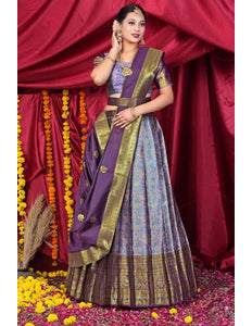 Lavender Banarasi Silk Half Saree With Zari Weaving