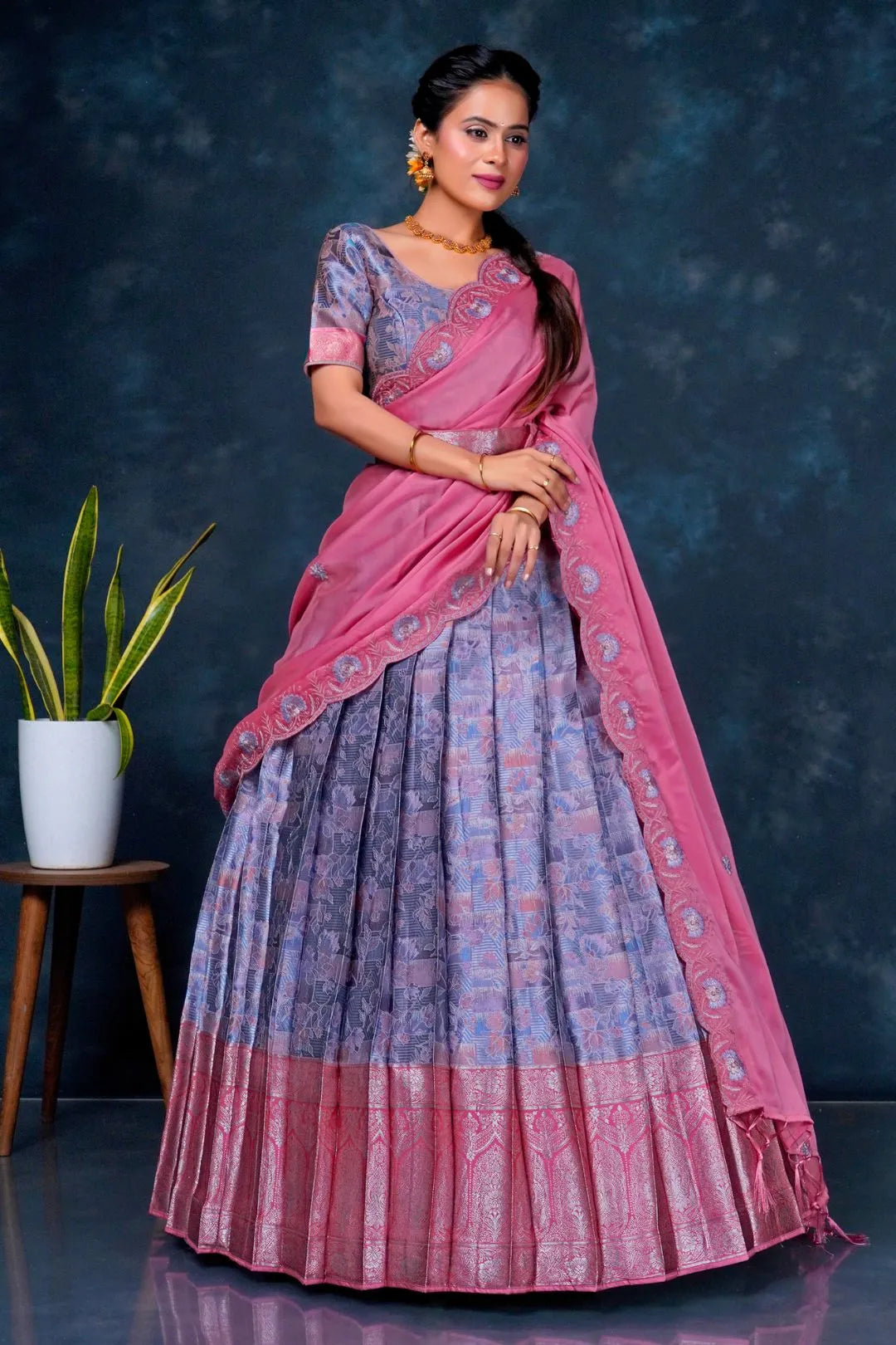 Lavender Banarasi Silk Lehenga Choli With Zari Weaving