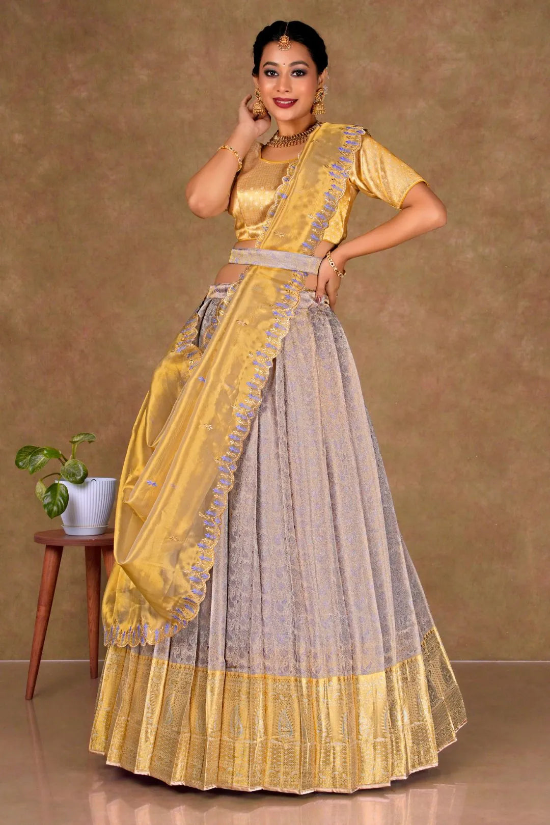 Lavender Banarasi Silk Lehenga Choli With Zari Woven