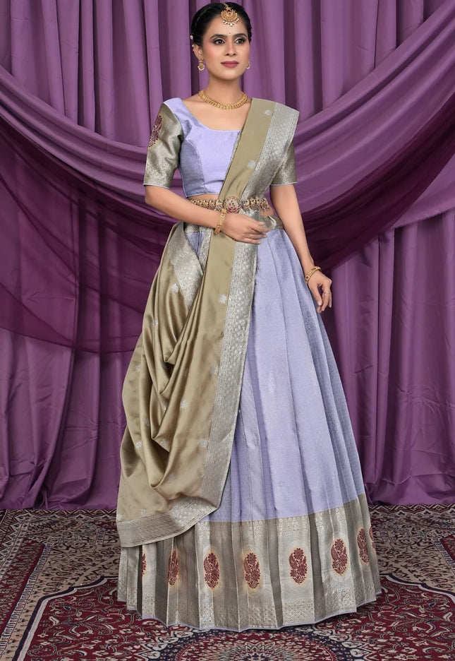 Lavender Banarasi Silk Zari Work Lehenga Choli For Women