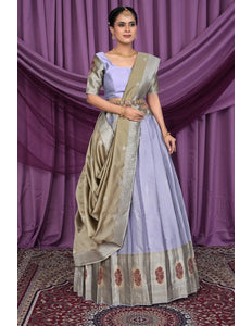 Lavender Banarasi Silk Zari Work Lehenga Choli For Women