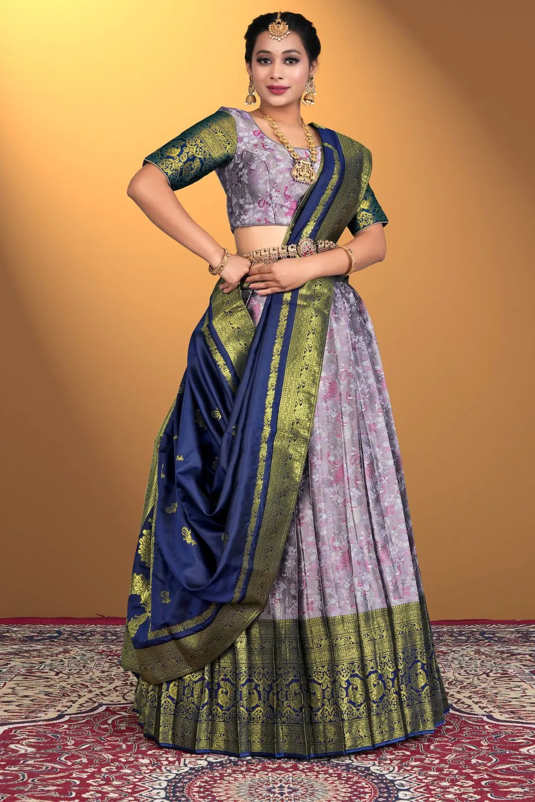 Lavender Banarasi Zari Silk Half Saree For Women