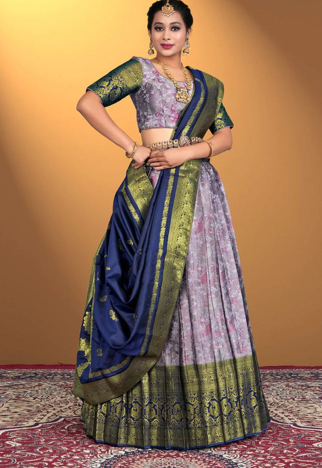 Lavender Banarasi Zari Silk Half Saree For Women