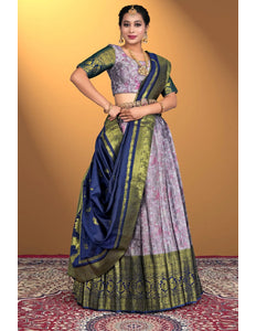 Lavender Banarasi Zari Silk Half Saree For Women