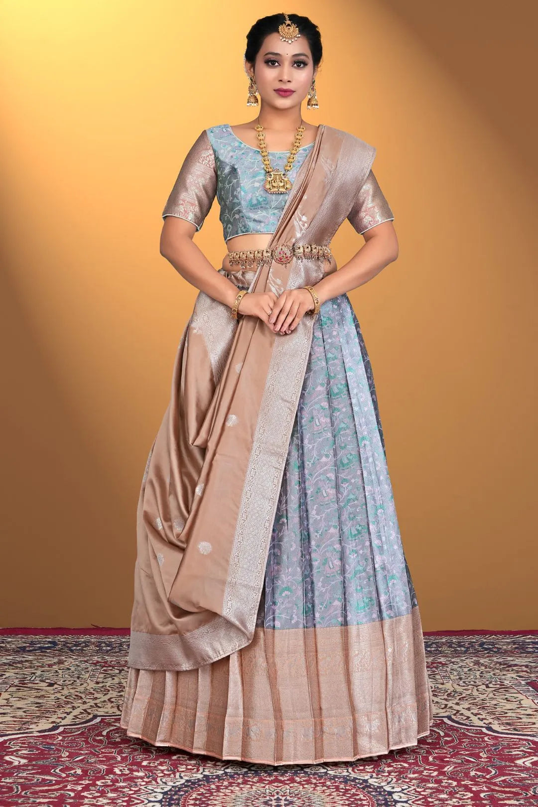 Lavender Banarasi Zari Silk Half Saree With For Women