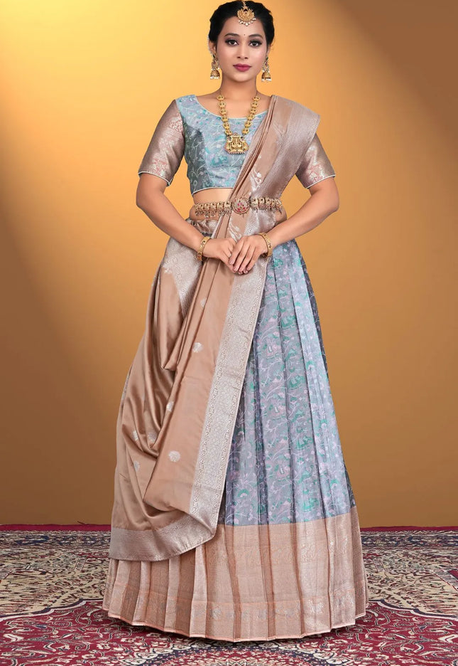 Lavender Banarasi Zari Silk Half Saree With For Women