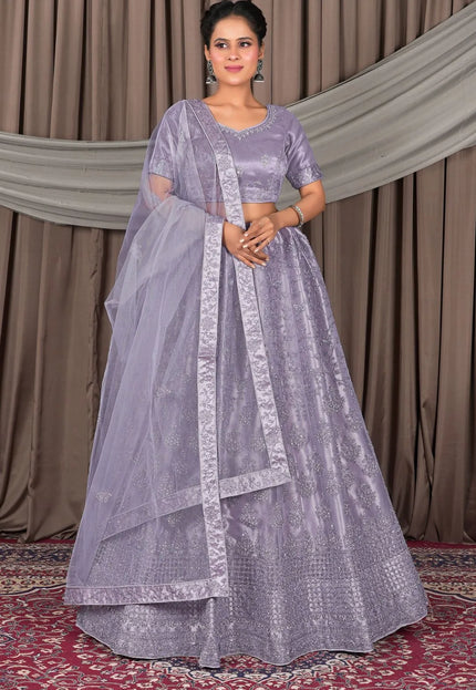 Lavender Designer Net Lehenga Choli For Women