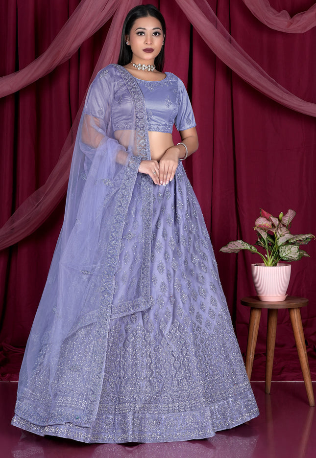 Lavender Embroidery Work Net Lehenga Choli