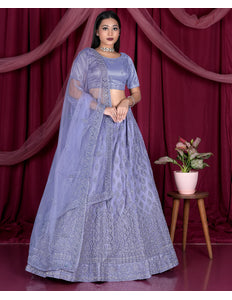 Lavender Embroidery Work Net Lehenga Choli
