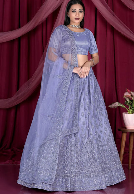 Lavender Embroidery Work Net Lehenga Choli