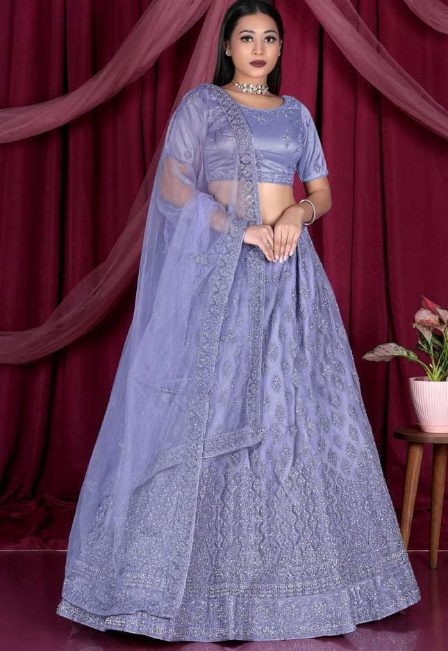 Lavender Embroidery Work Net Lehenga Choli