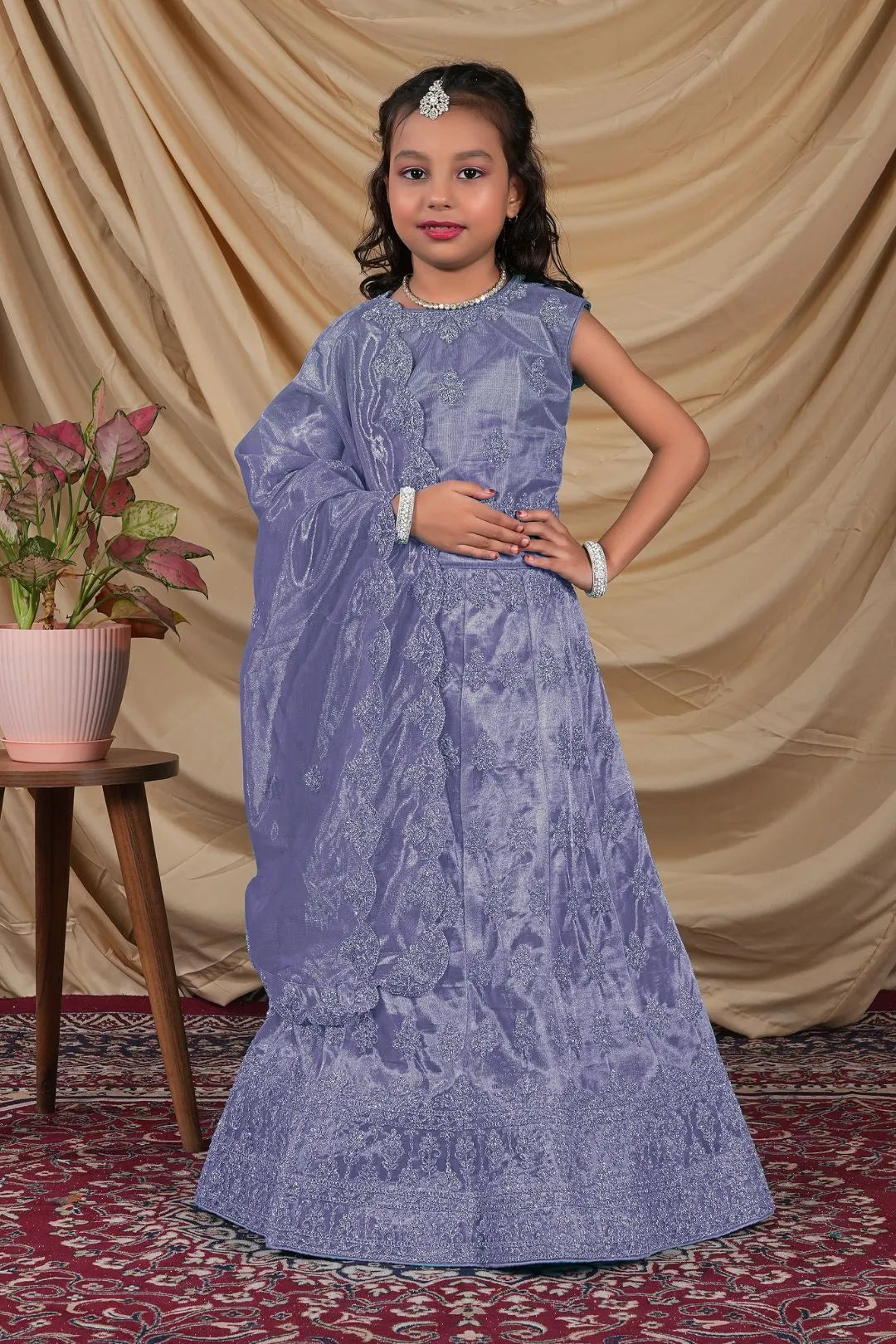 Lavender Kids Readymade Lehenga for Girls