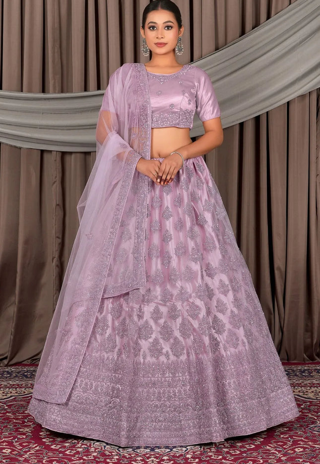 Lavender Latest Net Lehenga Choli For Women