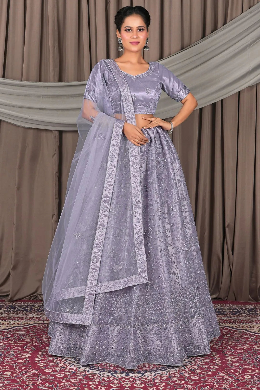 Lavender Party Wear Net Lehenga Choli For Women