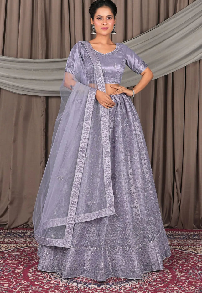 Lavender Party Wear Net Lehenga Choli For Women