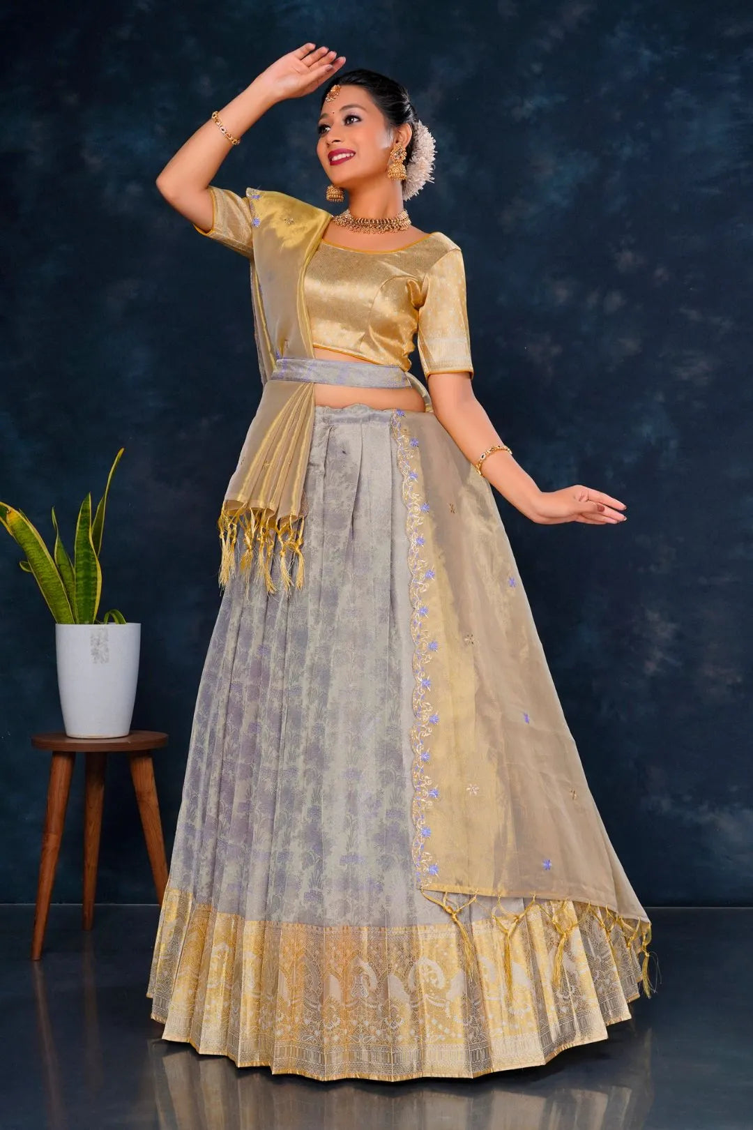 Lavender Pure Tissue Silk Half Saree with Zari Weaving