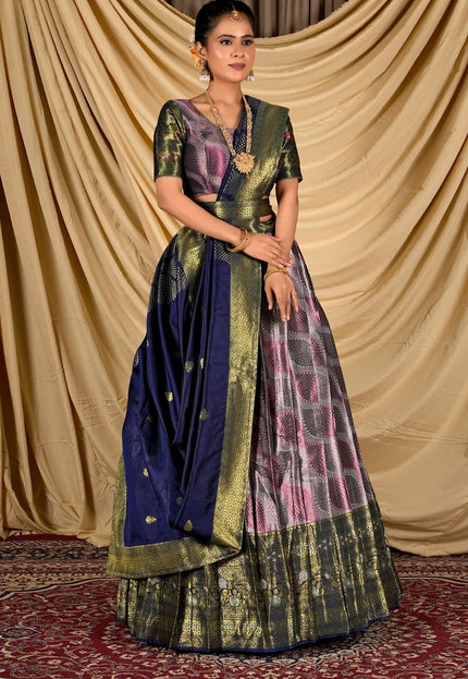 Lavender Silk Half Saree Lehenga With Zari work