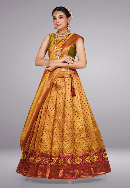 Mustard Kanjivaram Silk Half Saree With Zari Work