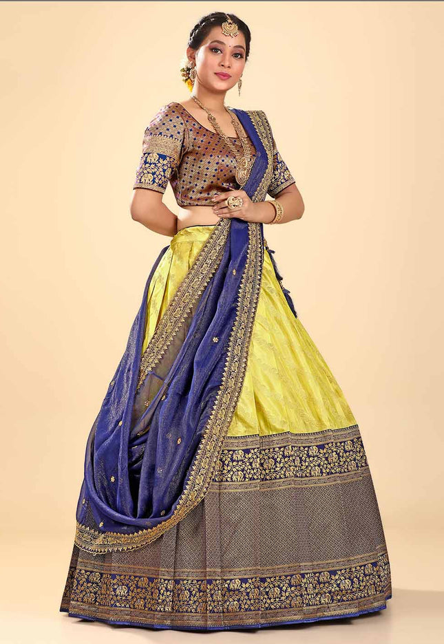 Lemon Banarasi Half Saree