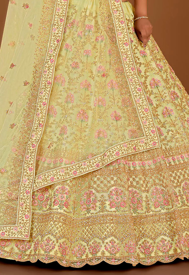 Lemon Net Semi-Stitched Lehenga Choli with Zari Work