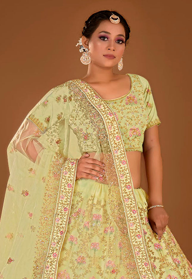 Lemon Net Semi-Stitched Lehenga Choli with Zari Work