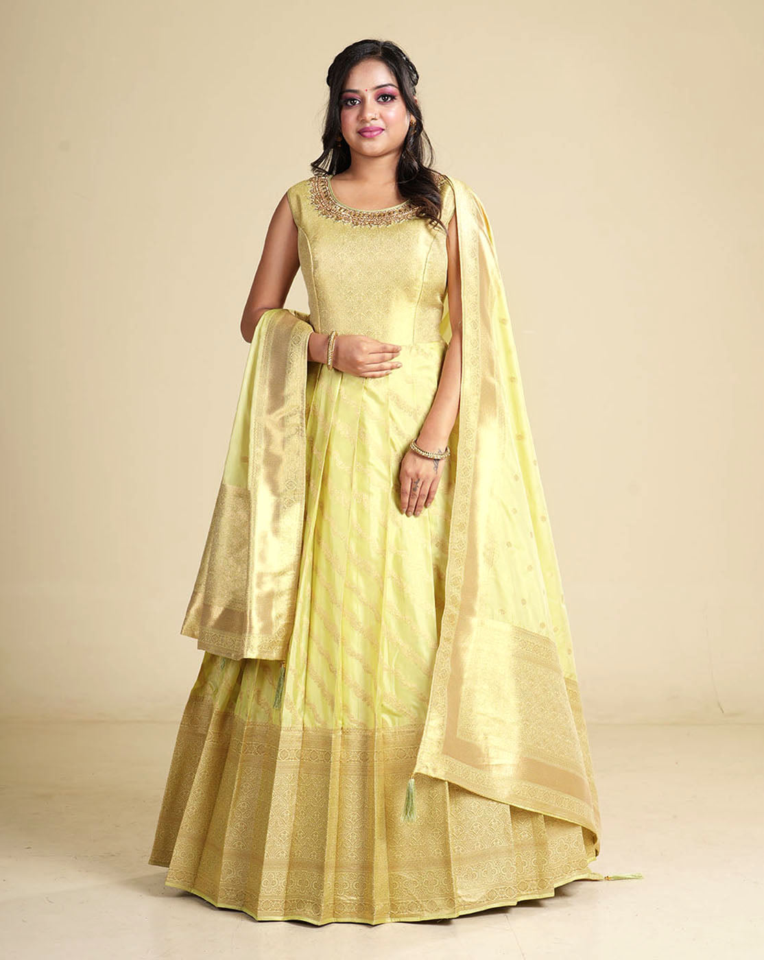 Olive Green Wedding Wear Woven-Embellished Banarasi Silk Lehenga Choli