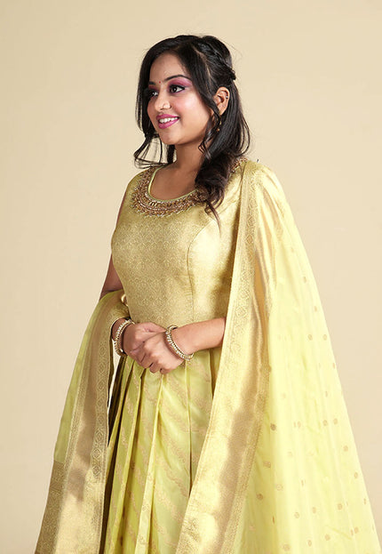 Lemon Banarasi Silk Gown