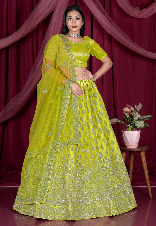 Lemon Embroidery Work Net Lehenga Choli