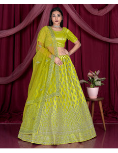 Lemon Embroidery Work Net Lehenga Choli