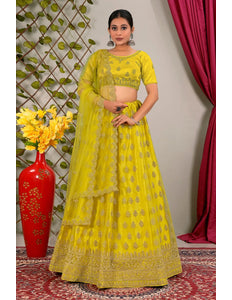 Lemon Party Wear Net Lehenga Choli For Weddings