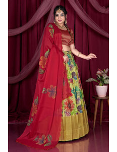 Lemon Viscose Half Saree With Digital Print