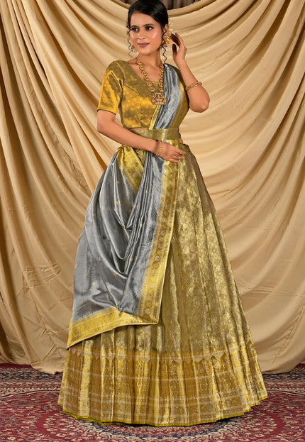 Light Gold Pure Two Tone Zari Tissue Lehenga Choli For Women