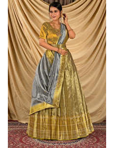 Light Gold Pure Two Tone Zari Tissue Lehenga Choli For Women