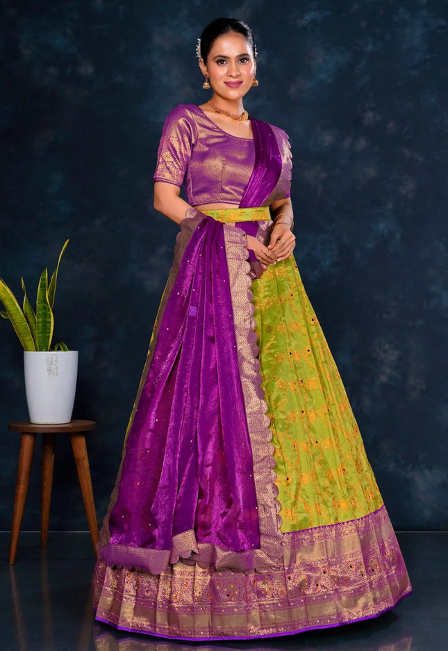 Light Green Banarasi Designer Half Saree For Women